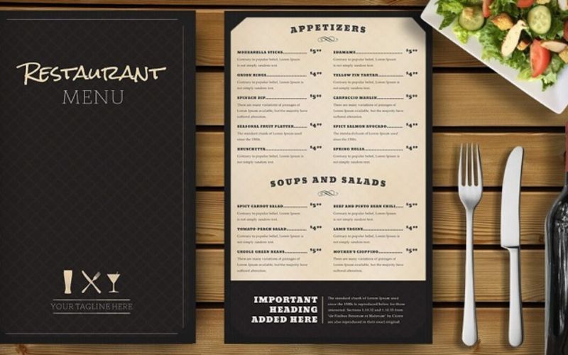 Kích thước menu tiêu chuẩn