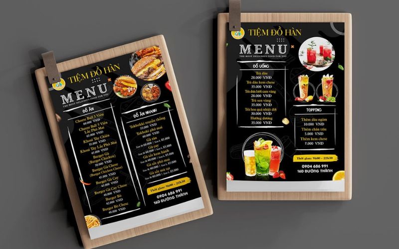 Kích thước Menu đặc biệt